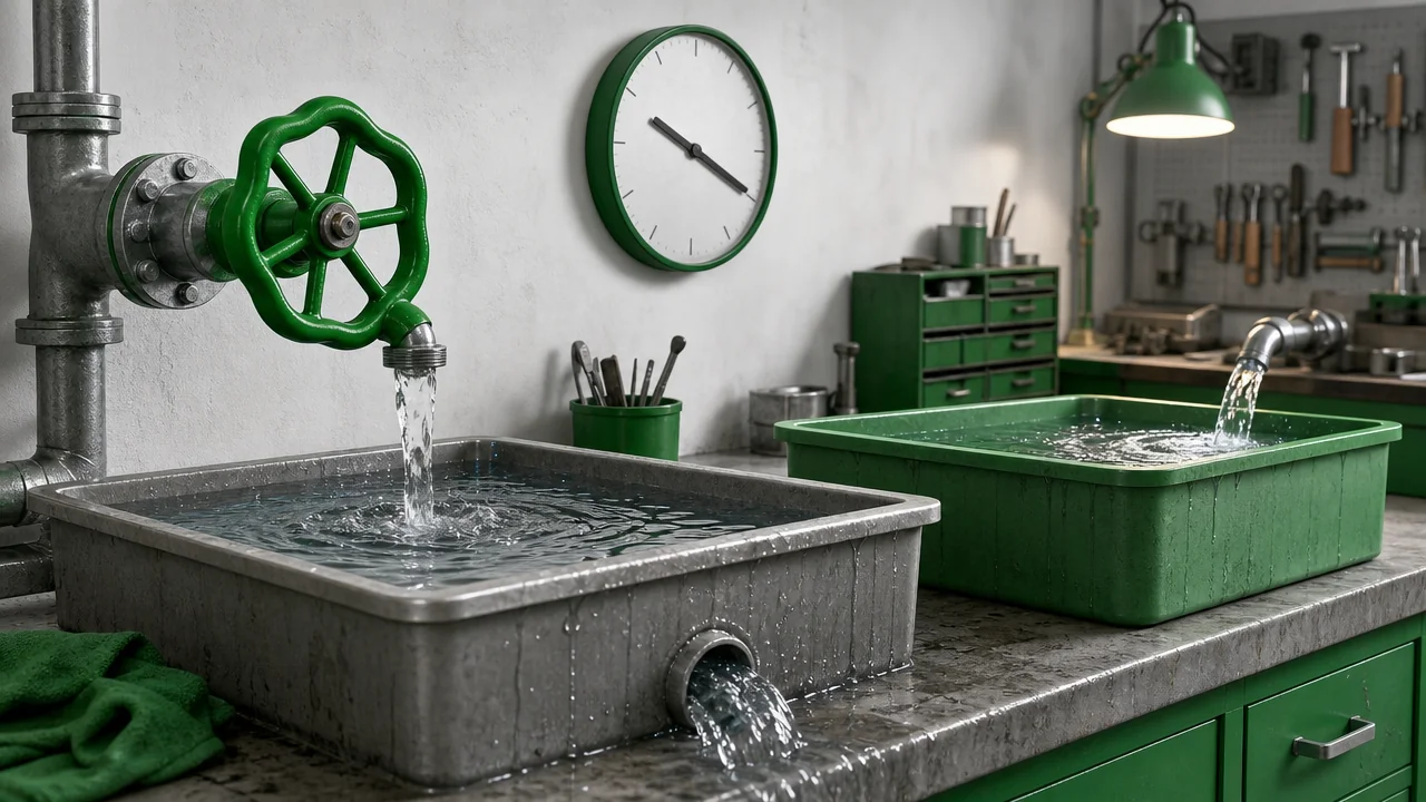 Sürekli dolup boşalan lavabo ve durmuş bir atölye saati